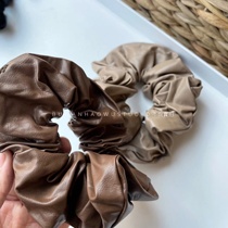 Thief high) textured foreign style Korean leather large intestine Hairband soft Pu milk tea color earth color large intestine Hairband