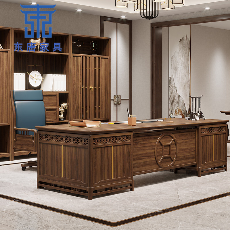 New Chinese minimalist boss table modern solid wood office desk and chair combination chairman manager L-shaped executive desk high-end