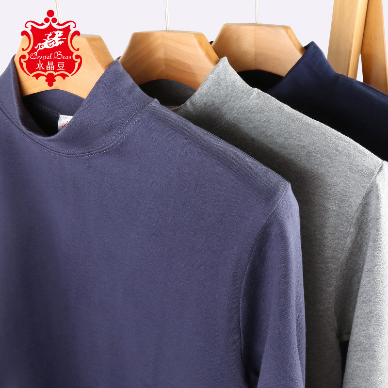 Semi-high neckline male pure cotton in high collar cotton sweater for old man underwear full cotton middle aged single blouse long sleeve winter