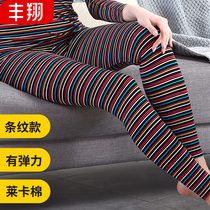 Womens autumn pants warm pants striped cotton wool pants base Lycra cotton middle-aged and elderly pants mother wearing thin models