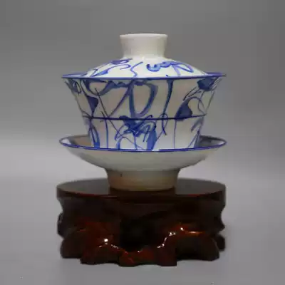 Jingdezhen Cultural Revolution Porcelain Old Factory Porcelain Vintage Porcelain Blue Flower Knife Rice Cup Three Chai Bowl