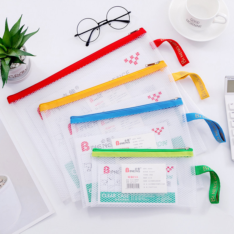 A4 B5 A5 B6 B8 double zipper file bag student special thickened waterproof bill storage bag translucent