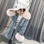 Tóc thật siêu lớn lông cổ áo xuống áo khoác 2018 Phiên bản Hàn Quốc của denim fox fur nữ dài phần dày lông cao cấp sang trọng áo lông cừu