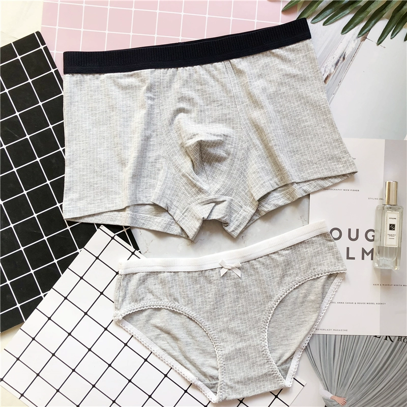 Cặp đồ lót cotton mới đồ lót set đồ nam và nữ mẫu quần sáng tạo quần đầu cá tính cotton hai mảnh