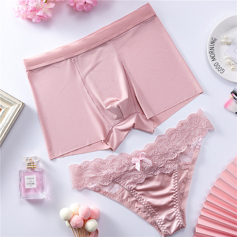 New couple panties ice silk creative lace thong couple mid-waist sexy hot temptation underwear set