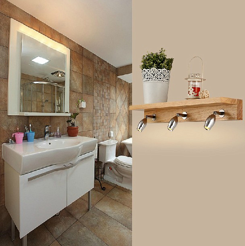 Mirror front light led minimalist with modern waterproof anti-fog solid wood lamps Makeup Table Lamp Bathroom Makeup room log wall lamp