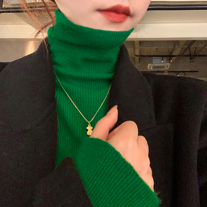 High-Neck Cashmere Base Layer Sweater for Women, Autumn and Winter, Layered Turtleneck Sweater, Stylish Green Top, 2026 New Knitwear