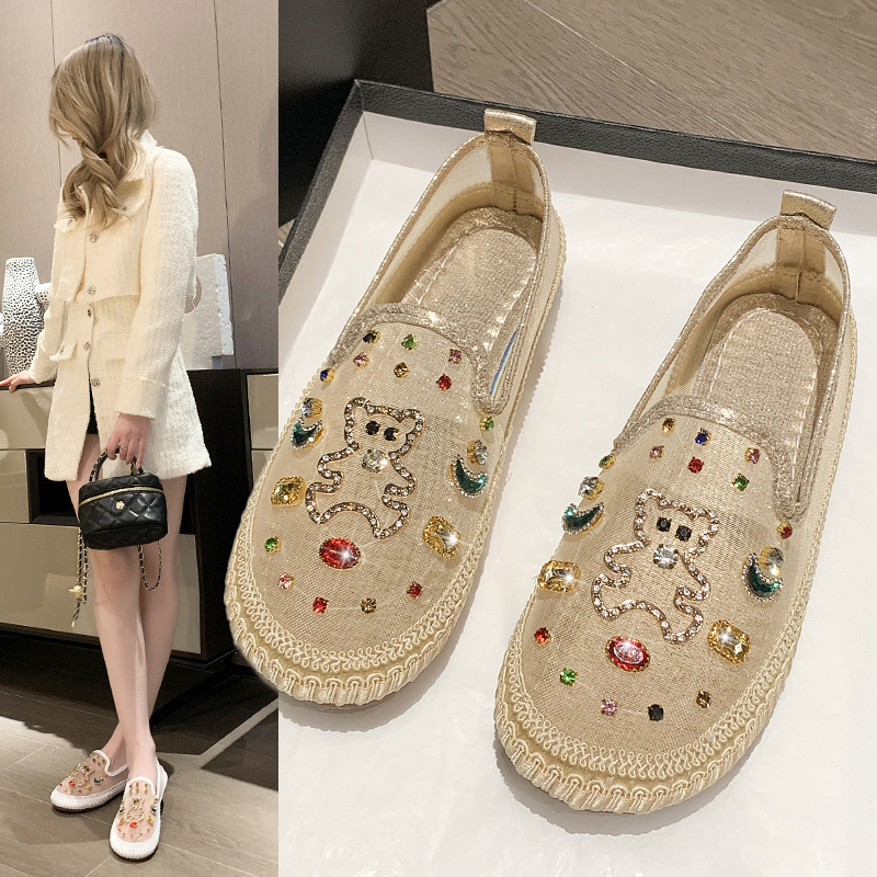 Mesh Shiny Diamond Flats, Flat-Soled Outdoor Sandals, Fisherman Shoes, 2025 Summer New Style, Lazy Casual Breathable Loafers