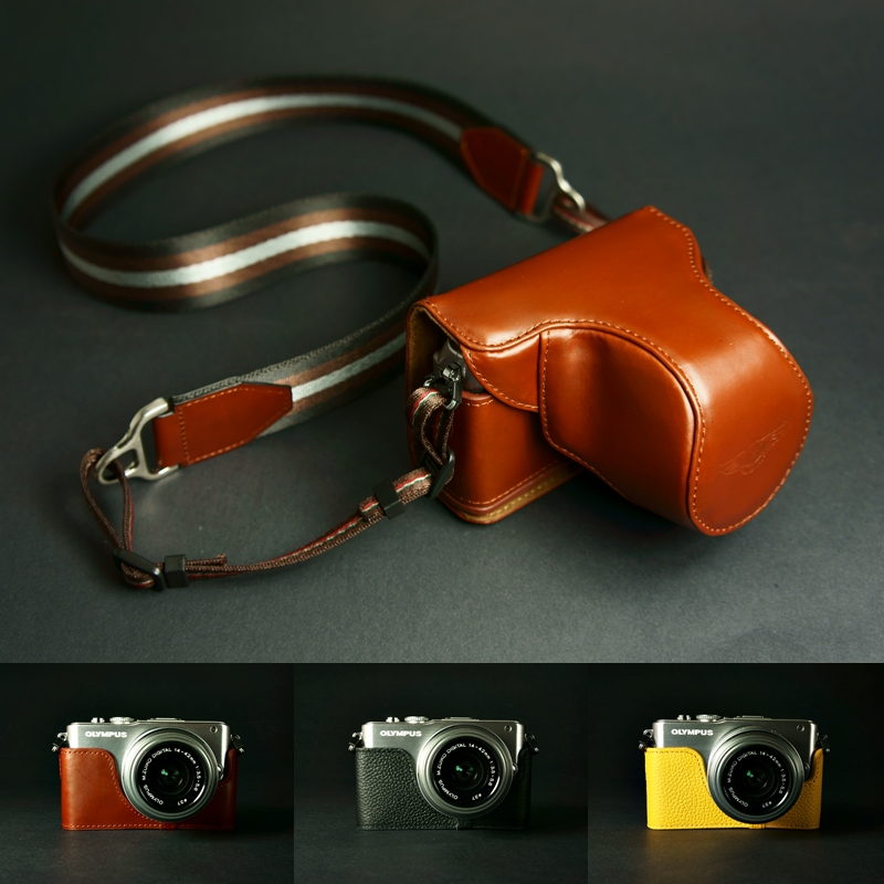 Taiwan TP Original Olympus EPL3 EPL2 genuine leather camera bag leather sheath base half cover protective sleeve