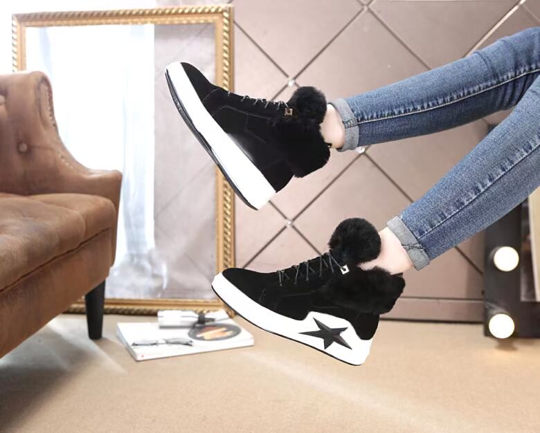 Giày da thỏ lông cao màu đỏ cộng với nhung giày thể thao ấm áp cho học sinh giày sneaker cổ cao nữ