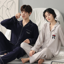 2022 new lovers pyjamas for men and women Spring and autumn pumping pure cotton long sleeve minima can be worn out of pure-coloured home clothes suit