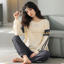 2021 new pure cotton pyjamas womens autumn long sleeve loose minimalist minima can be worn outside the student can wear round collar home clothes