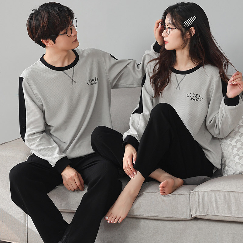 2022 new couple pajamas women's spring and autumn cotton long-sleeved simple can be worn casual men's homewear suit