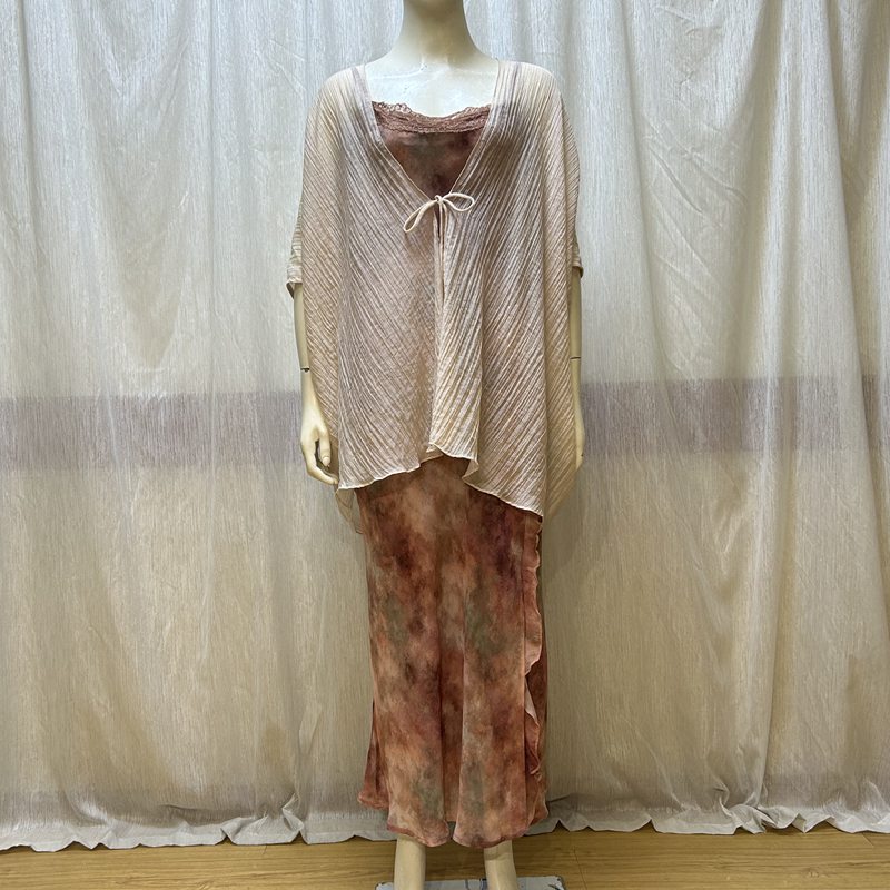 Internet Celebrity Wei's Elegant Chiffon Texture Floral Mermaid Princess Dress with Shawl Two-Piece Set 0.25kg