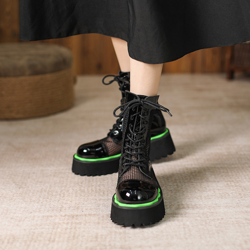 Hollowed-out Martin boots female summer thin section 2022 new mesh yarn women's shoes thick base coarse heel boots Summer breathable short boots