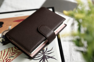 Orange Planner with Brown and Pink Color Scheme [Sakura Latte] Leather Loose-Leaf Planner Notebook