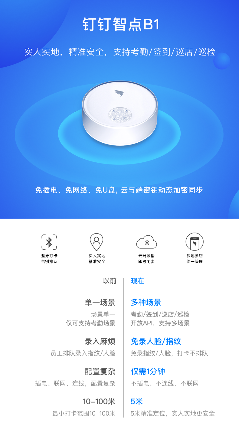 钉钉 智点B1 蓝牙打卡机 签到考勤机 免网络免插电 图1