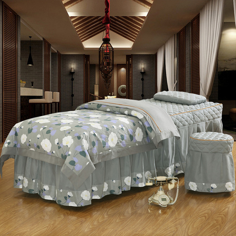 Bộ đồ giường làm đẹp bằng cotton thân thiện với bốn bộ màu tím tinh khiết của thẩm mỹ viện thẩm mỹ Hàn Quốc ga trai giuong cho spa