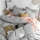 Nordic đường màu vàng đơn giản rửa sạch bông denim bông khăn trải giường chăn bông ba mảnh Nhật Bản-in 4 - Bộ đồ giường bốn mảnh