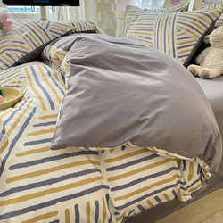 Casual Scandinavian Style Pure Cotton Bed Four-Piece Set, 100% Cotton Dormitory Bedding, Student Male Duvet Cover, Bed Bed Sheets, Three-Piece Set 4