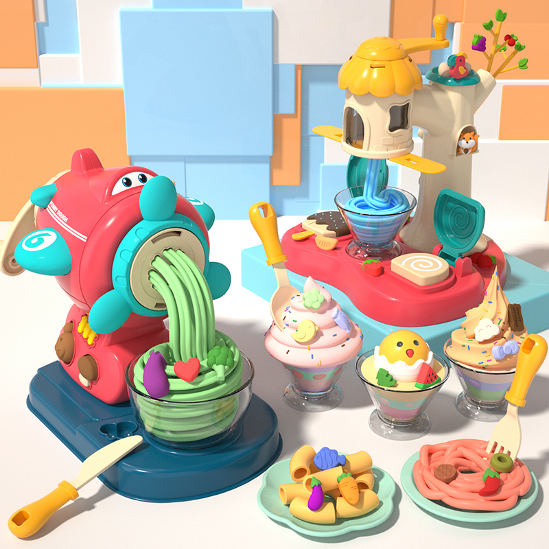 Kids noodle machine toy non-toxic color mud plasticine model set ice cream machine food grade pressed clay girl