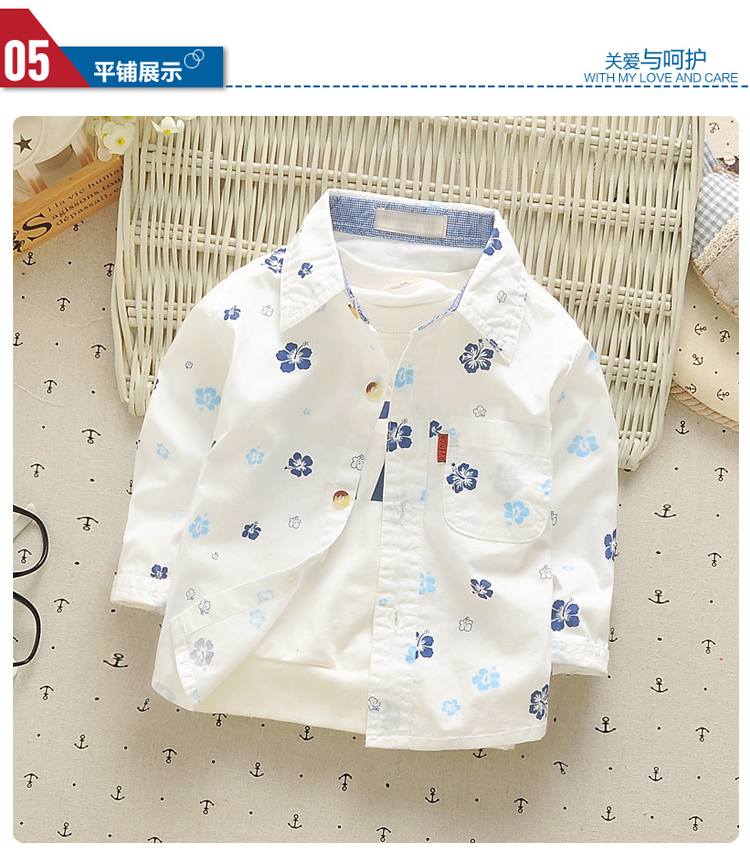 Trai Floral Shirt 2017 Mùa Xuân Trẻ Em Dài Tay Áo Sơ Mi Bé Tops Trẻ Em của Bé Mùa Xuân và Mùa Thu Áo Khoác Trẻ Em Mặc sơ mi đẹp cho bé trai