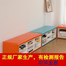 Customized early education kindergarten soft bag shoe cabinet long strip sofa solid wood bench childrens shoes storage sofa stool stool stool