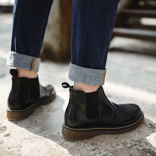 Madden Chelsea boots summer style British mid-top casual workwear ເກີບຜູ້ຊາຍສີດໍາຊັ້ນສູງຫນັງແທ້ Martin boots