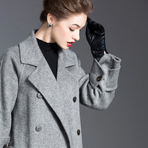 Korean version herringbone coat autumn and winter new womens long slim double-sided cashmere double-breasted wool coat