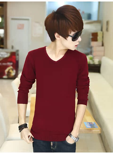 Áo len nam mùa đông màu trắng cổ chữ V dành cho giới trẻ Sinh viên Hàn Quốc Phiên bản cao cổ cộng với áo len dệt kim nhung mỏng thời trang nam