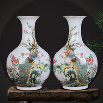 Jingdezhen Ceramic Vase Ornament Living Room Handmade Antique Xiangfeng Lai Instrument Vase New Chinese Home Entrance Decoration
