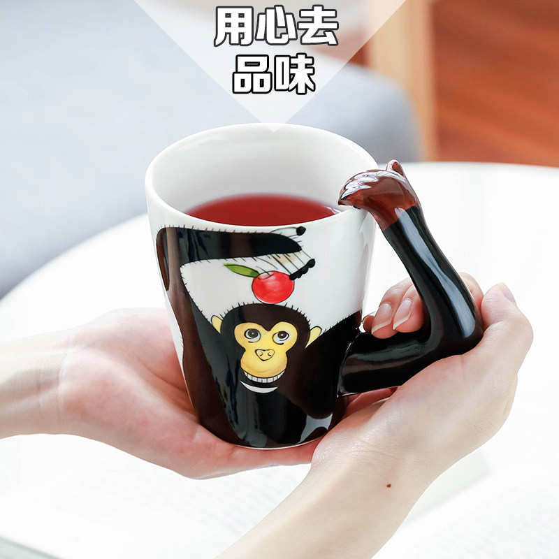 3D stereo creative ceramic animal Mark cup Coffee cup large capacity with cover spoon gift gift office water cup