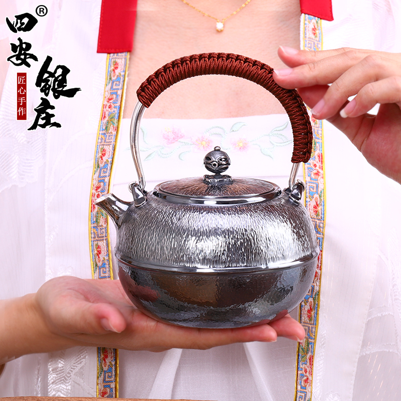 999 pure silver pot Hammer Veins Foot Silver Tea Set Hand Imitation Japan Silver Pot Burning Water Cooking Day Style Tea Wares 4 An Ginzhuang