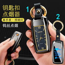 HF20 quartz clock key chain with light rechargeable lighter company screen display custom pendant lighter