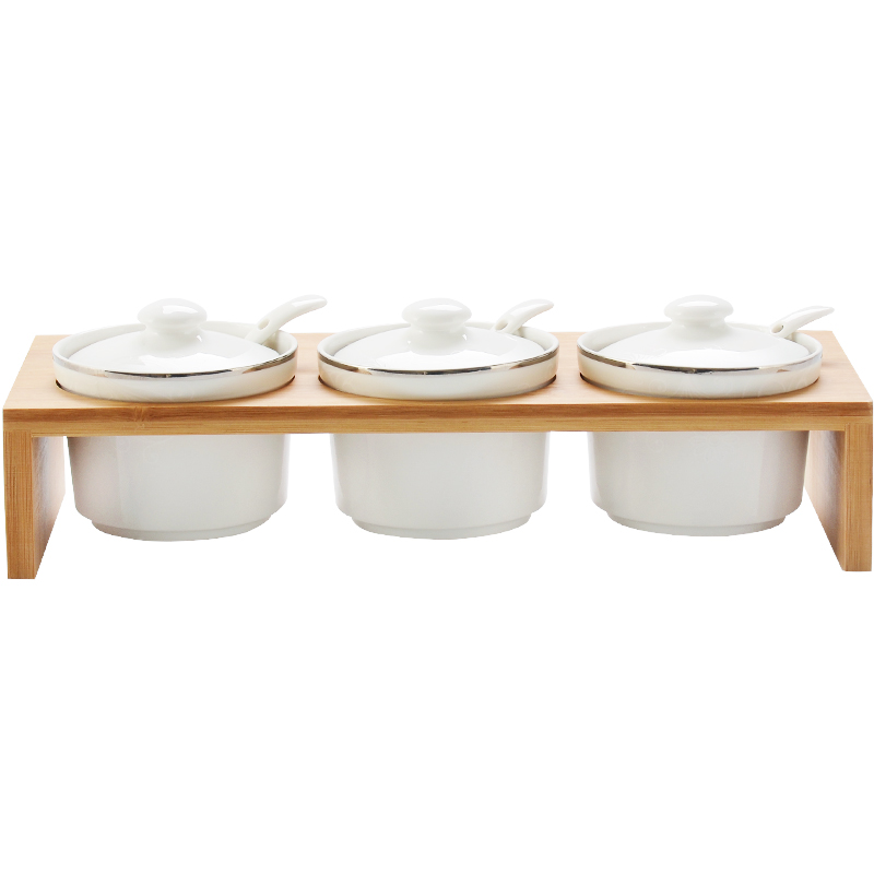 Tangshan red peony ipads China creative home kitchen seasoning sauce pot three - piece suit ceramic salt shaker jar
