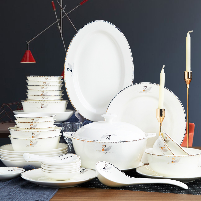 The Group - buying jingdezhen Chinese dishes suit household ceramics eat bowl dish ipads porcelain tableware suit trunk box