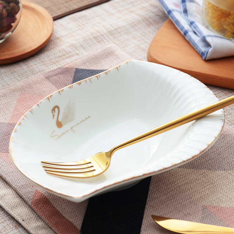 Beautiful swan special - shaped ipads porcelain tableware porcelain dish plate household fish dish ceramic double dumpling dish dish dish