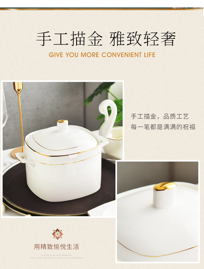 Light red peony European - style key-2 luxury high - grade ipads China tableware dishes suit household ceramic bowl dish bowl chopsticks sets up phnom penh