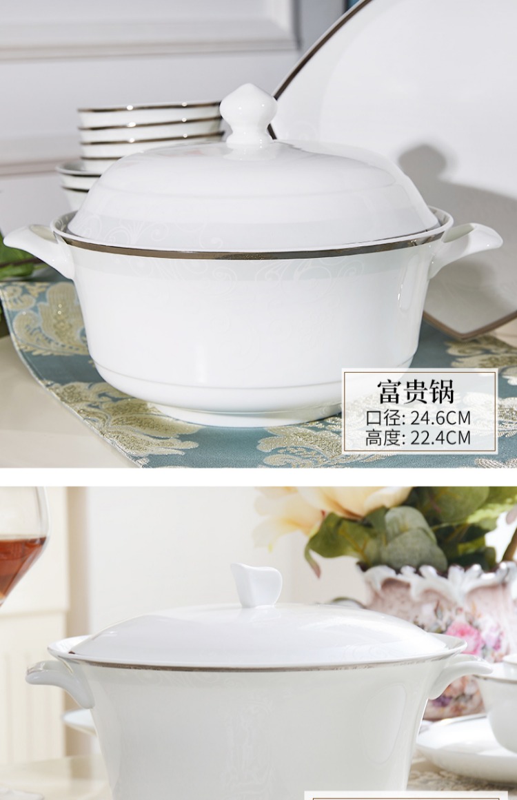 Red Peony Bone China Bộ đồ ăn Nồi Đôi tai dày gia đình Soup Pot Square Pot Pan Rice Pot Big Soup Spoon Spoon bộ bát đĩa đầy đủ
