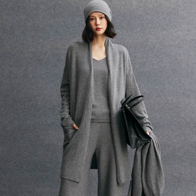Casual Style Green Fruit Collar Pure Cashmere Mid-Length Cardigan Early Autumn Coat Thin Cashmere Coat Loose Large Shawl Casual Style Green Fruit Collar Pure Cashmere Mid-Length Cardigan Early Autumn Coat Thin Cashmere Coat Loose Large Shawl