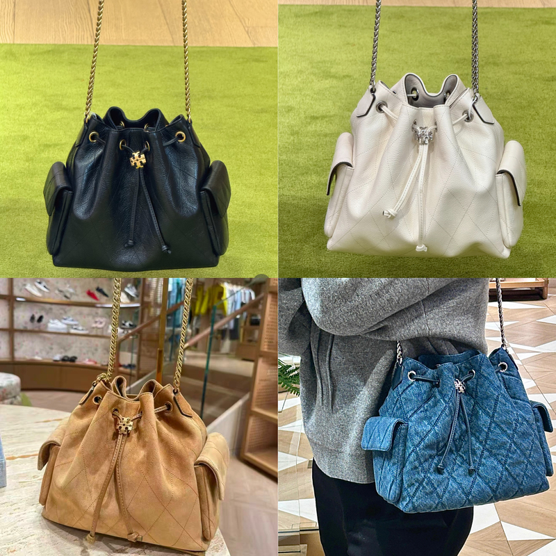 Tory Burch Charlie Quilted Drawstring Shoulder Bag 185830 183592 185831