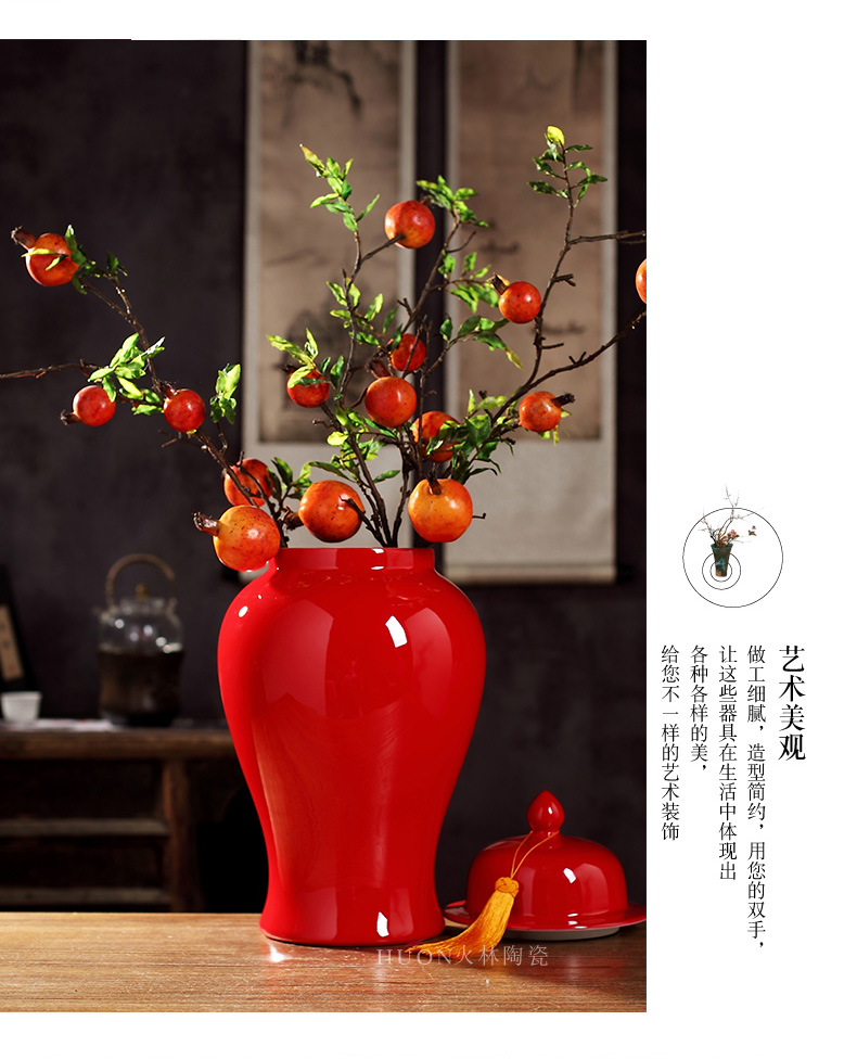 Jingdezhen ceramic tank storage tank general red vase of new Chinese style living room TV ark adornment desktop furnishing articles