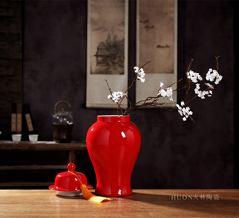 Jingdezhen ceramic tank storage tank general red vase of new Chinese style living room TV ark adornment desktop furnishing articles