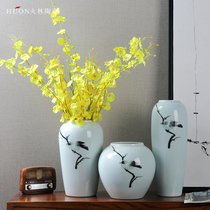 Jingdezhen ceramic new Chinese vase flower bird TV wine cabinet living room dried flower arrangement Chinese home decoration decoration