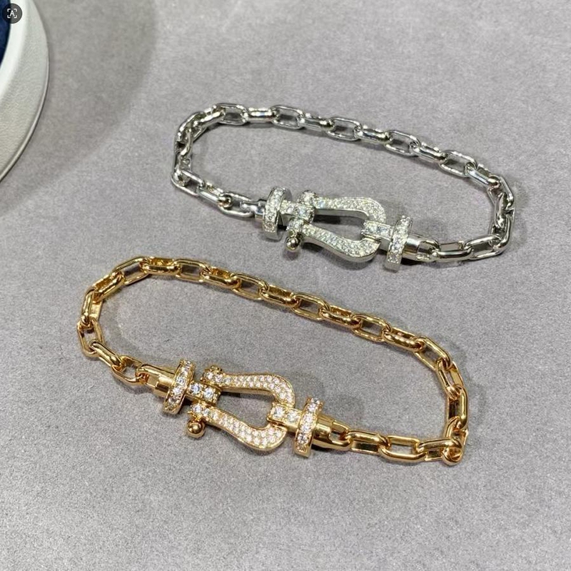 High-End 925 Silver K Gold-Plated Horseshoe Clasp Diamond-Encrusted Bracelet for Women, 18K Rose Gold-Plated Nautical Clasp Chain for Men and Women, Gift for Friends