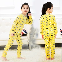 Bộ phim hoạt hình dài tay cho bé trai và bé gái jumpsuit dài tay cotton kích thước lớn đồ ngủ mùa xuân và mùa thu 2-5-7 tuổi đồ ngủ trẻ em