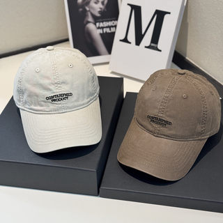 American Retro Simple Letter Logo Korean Style Vintage Baseball Cap for Women, Washed Soft Top Large Head Circumference Duckbill Cap for Men
