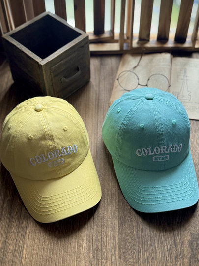 Distressed Sand-Washed Korean Style Trendy Brand Washed Baseball Cap Soft Top Small Letter Embroidery Yellow Duckbill Cap Simple Green