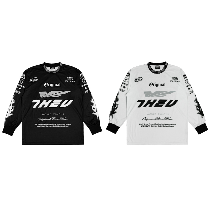 The V Brand Retro Racing Suit Style Lightweight Sports Quick-Drying Fabric Versatile Sun Protection Long-Sleeved T-Shirt