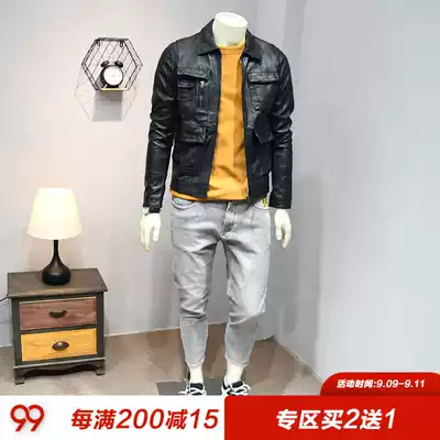 Japanese Harajuku Tide overalls multi-pocket short lapel locomotive clothing leather men's spring and autumn models